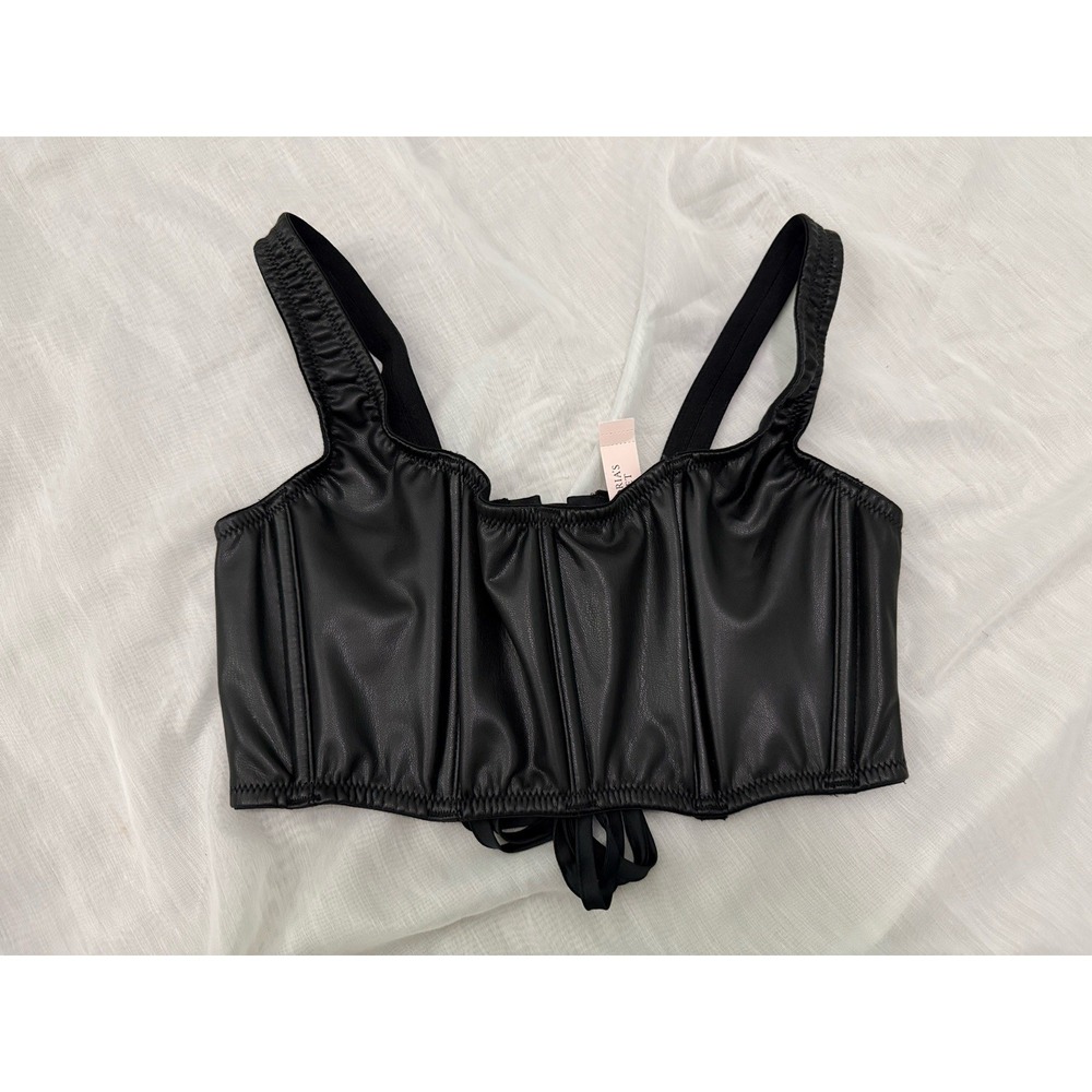 NWT Victoria's Secret Very Sexy Faux Black Leather Mini Corset Top Small